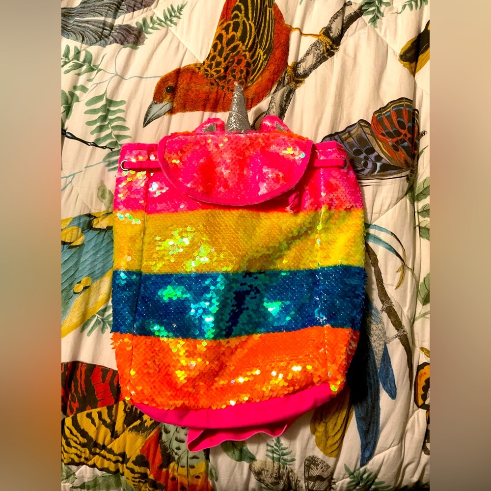 Justice sequin unicorn backpack